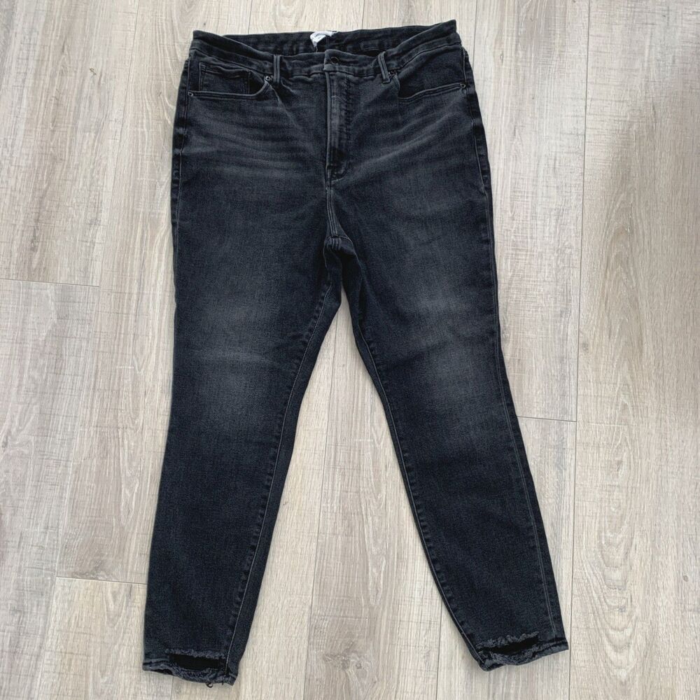 Good American Stretch Skinny Denim Jeans Distressed Black Womens Size 20